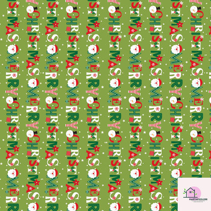 Green Christmas Wrapping Paper: Santa, Tree, Candy Cane Design