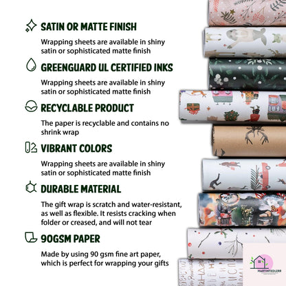 Pink Christmas Wrapping Paper: Snowman & Gingerbread Design