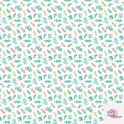 Botanical Christmas Wrapping Paper, Green Leaf Berry Holiday Gift Wrap Sheets, Festive Xmas Botanical Packaging, Winter Party Gift Wrap