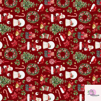 Santa Claus Christmas Wrapping Paper, Red Holiday Gift Wrap Sheets with Wreath Tree and Stockings, Festive Xmas Party Gift Packaging