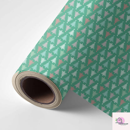 Geometric Christmas Wrapping Paper, Green Tree Holiday Gift Wrap Sheets, Modern Festive Xmas Packaging for Winter Party, Colorful Gift Wrap
