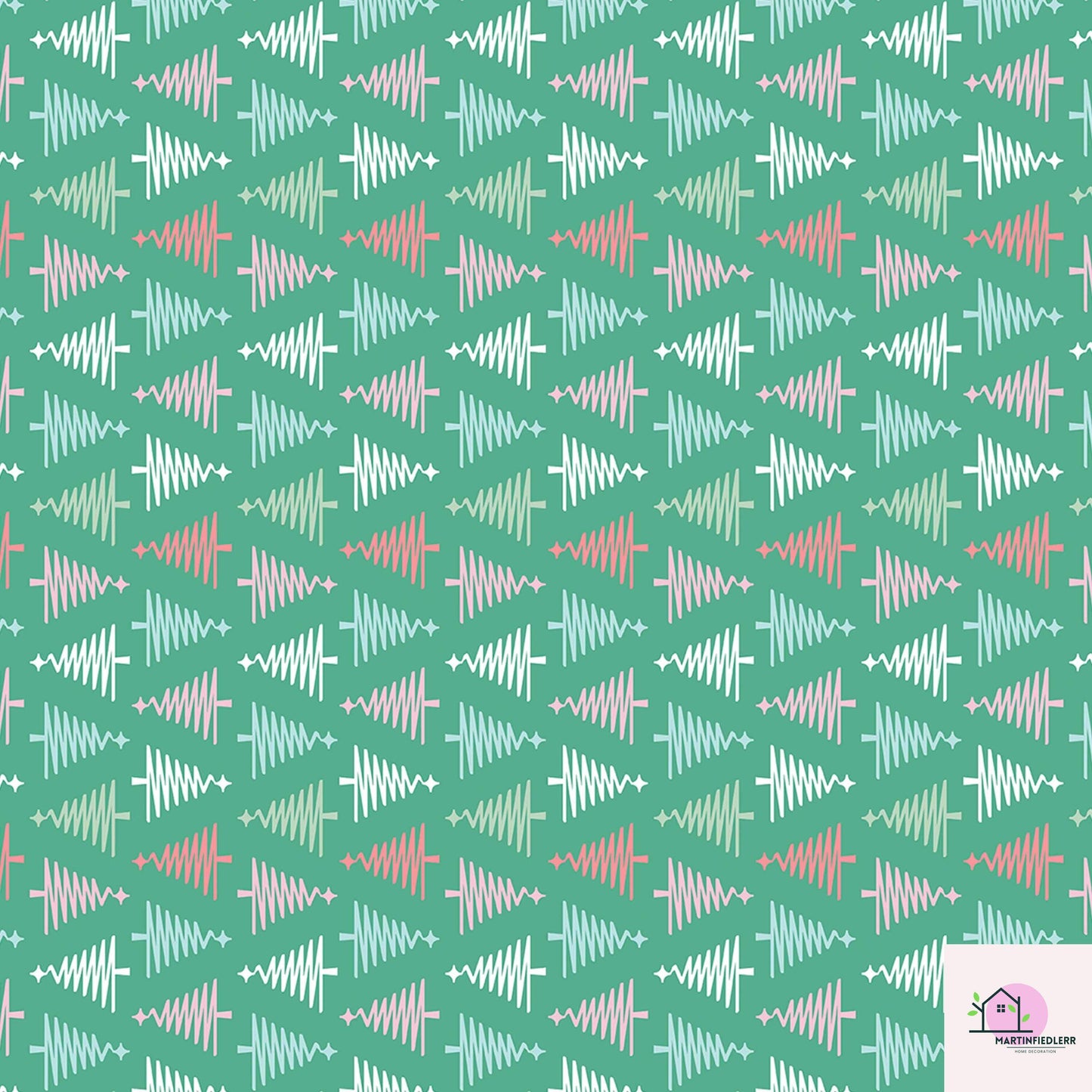 Geometric Christmas Wrapping Paper, Green Tree Holiday Gift Wrap Sheets, Modern Festive Xmas Packaging for Winter Party, Colorful Gift Wrap