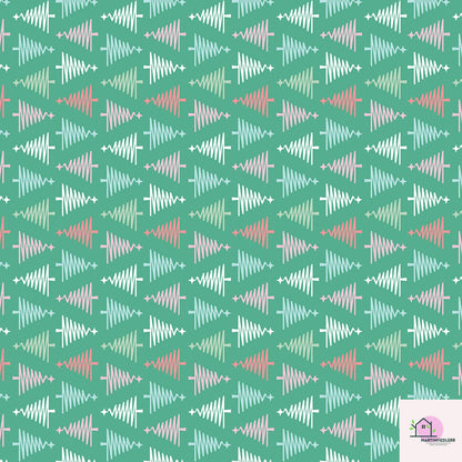 Geometric Christmas Wrapping Paper, Green Tree Holiday Gift Wrap Sheets, Modern Festive Xmas Packaging for Winter Party, Colorful Gift Wrap