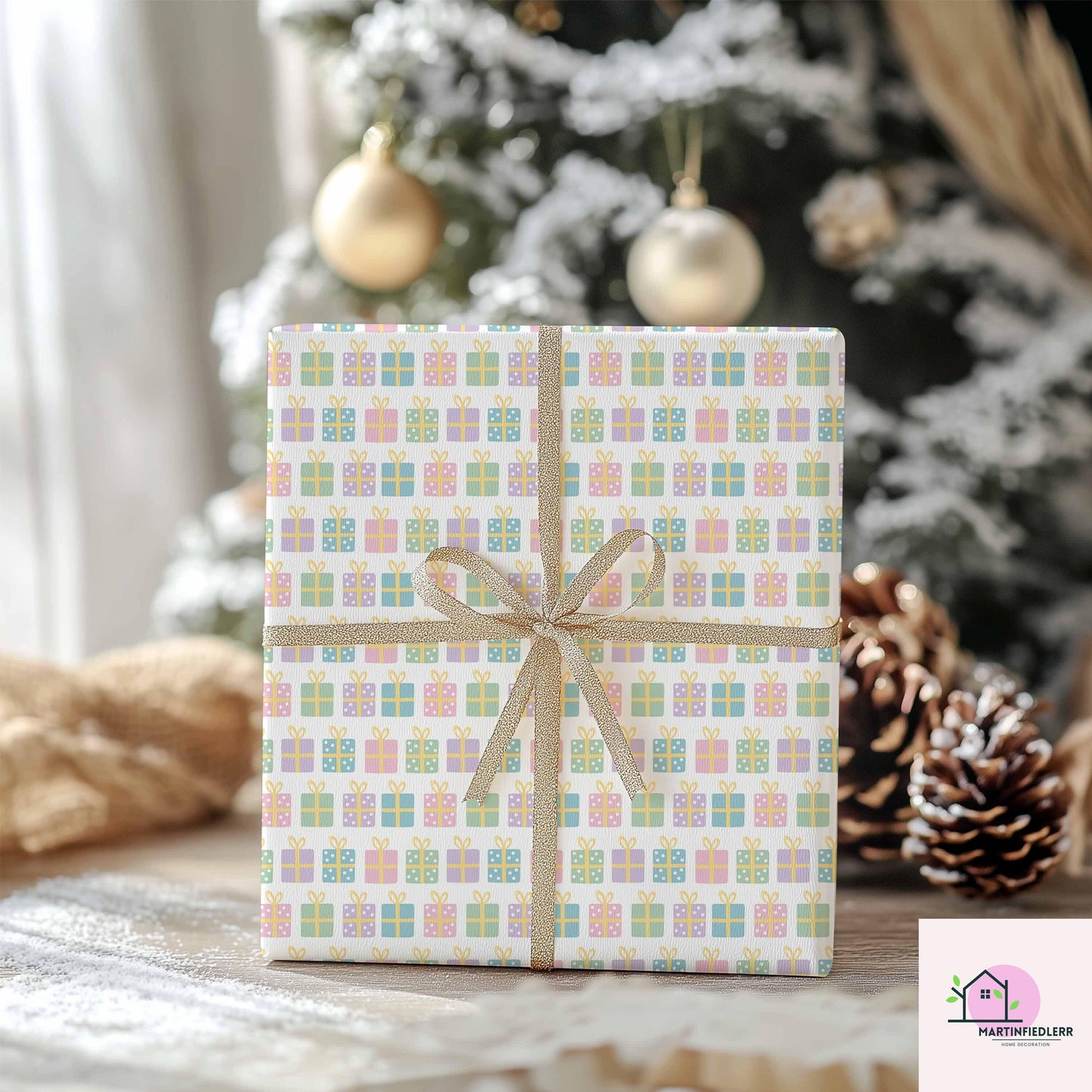 Pastel Christmas Wrapping Paper: Colorful Gift Box Holiday Design