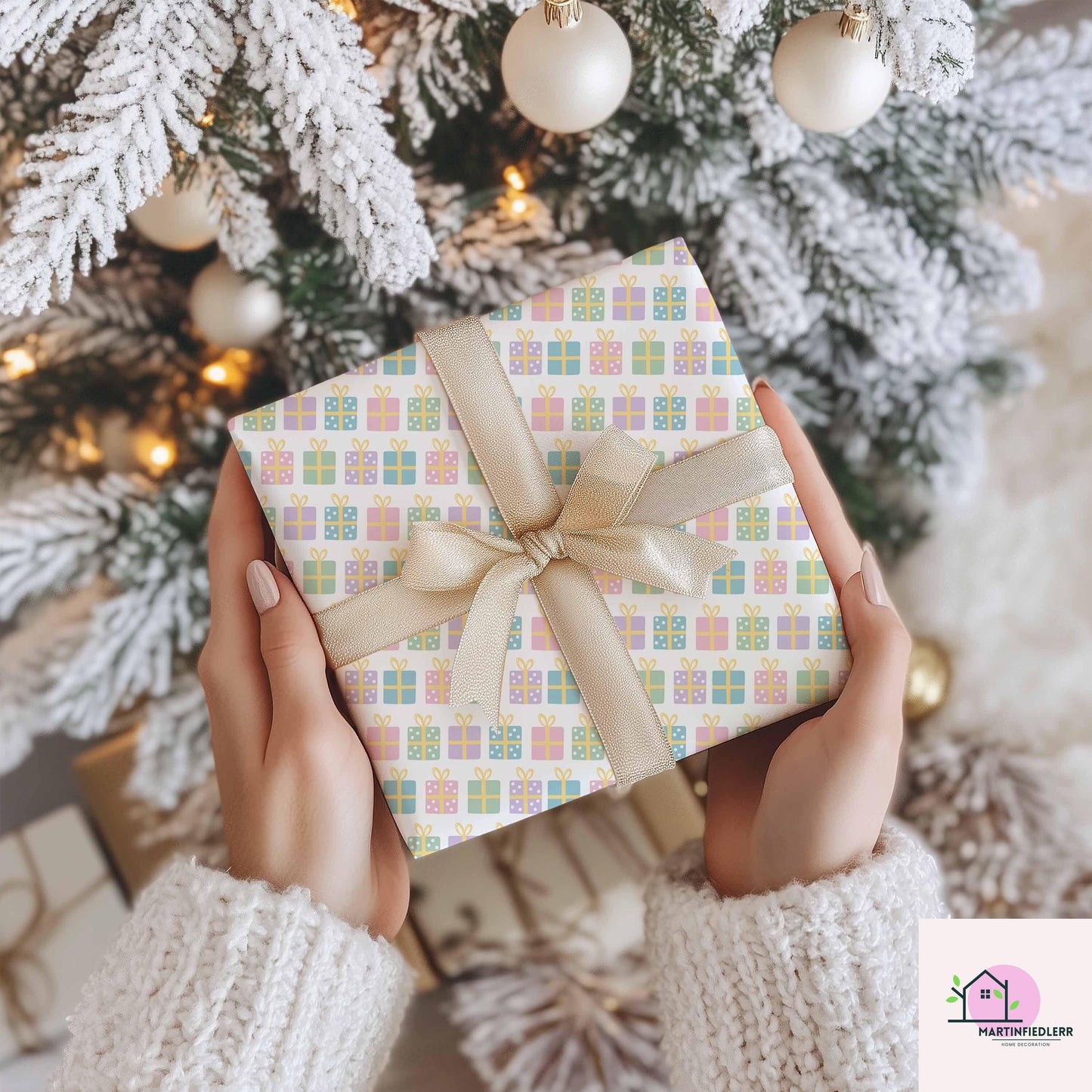 Pastel Christmas Wrapping Paper: Colorful Gift Box Holiday Design