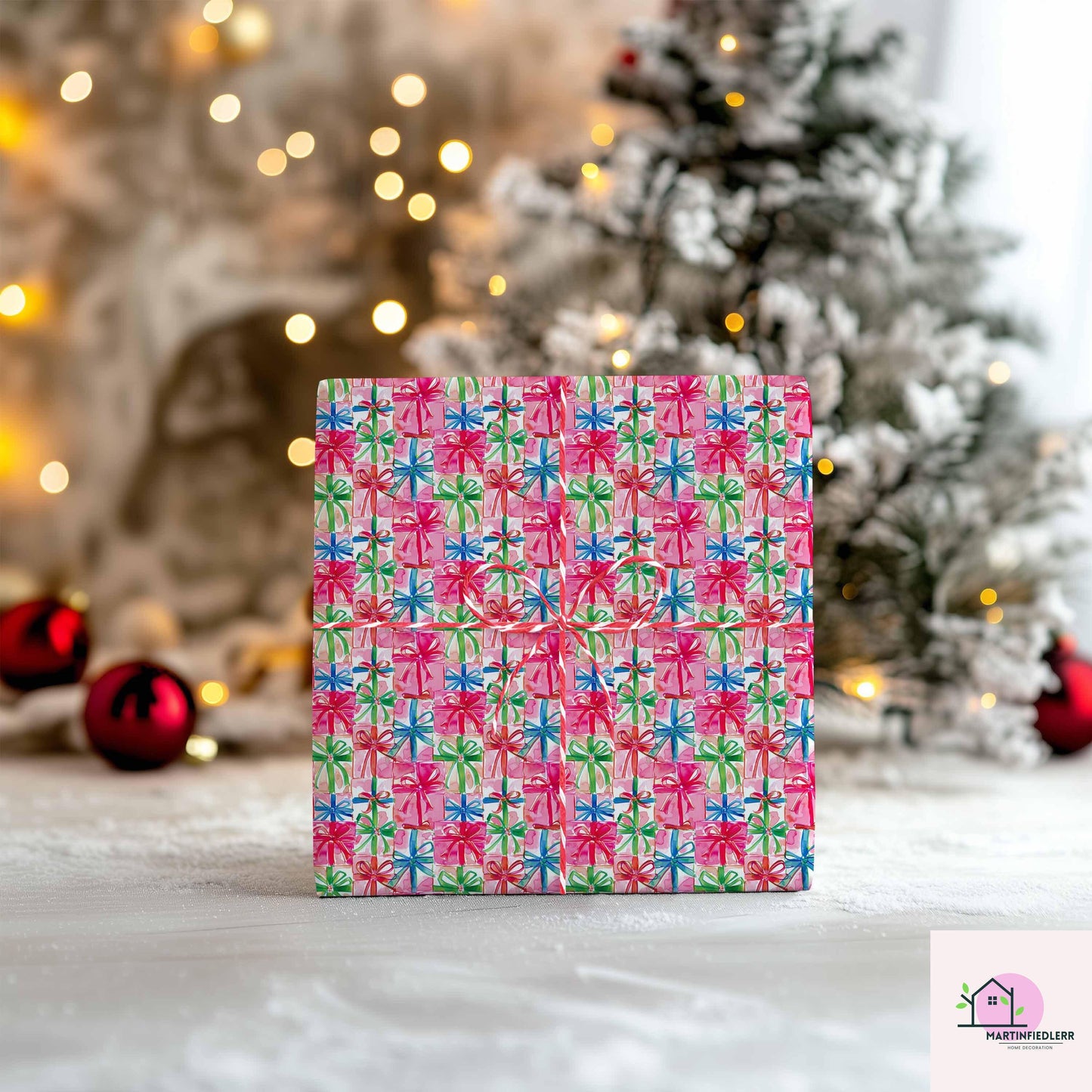 Colorful Gift Box Wrapping Paper: Festive Holiday Pink Ribbon