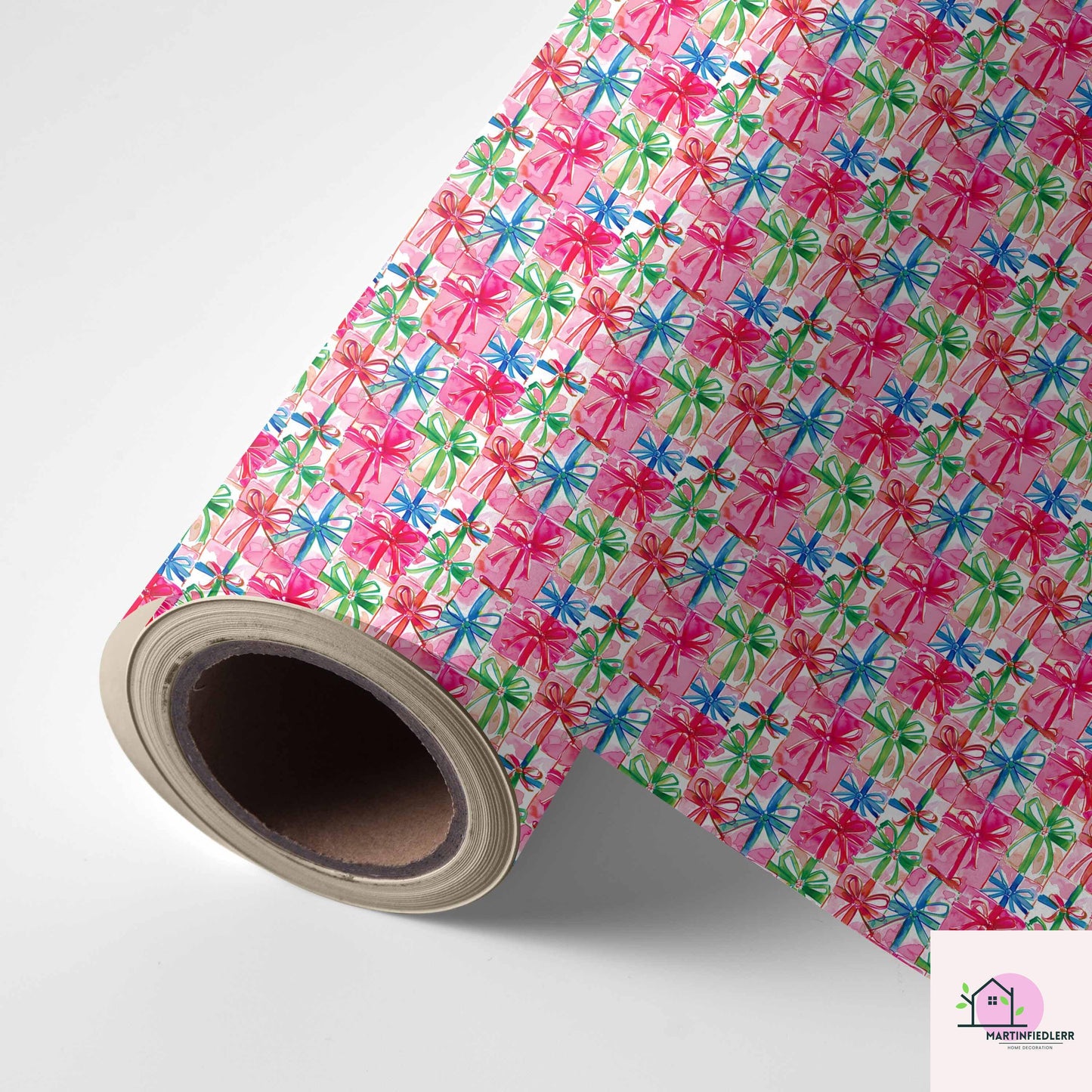 Colorful Gift Box Wrapping Paper: Festive Holiday Pink Ribbon