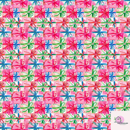 Colorful Gift Box Wrapping Paper: Festive Holiday Pink Ribbon
