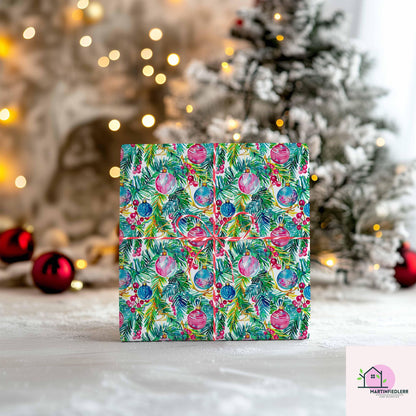 Bauble Christmas Wrapping Paper: Pink & Blue Ornament Festive Gift Wrap