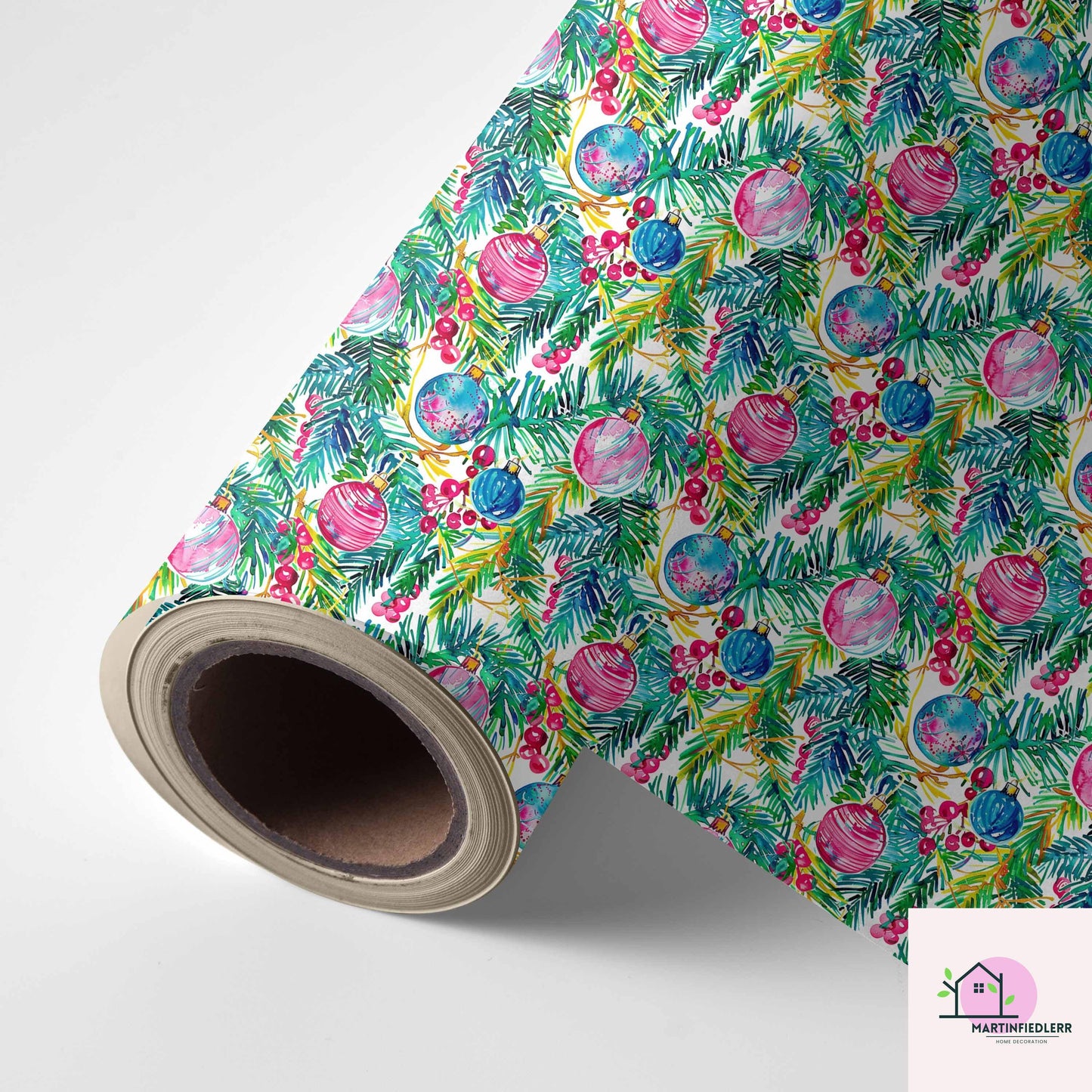 Bauble Christmas Wrapping Paper: Pink & Blue Ornament Festive Gift Wrap