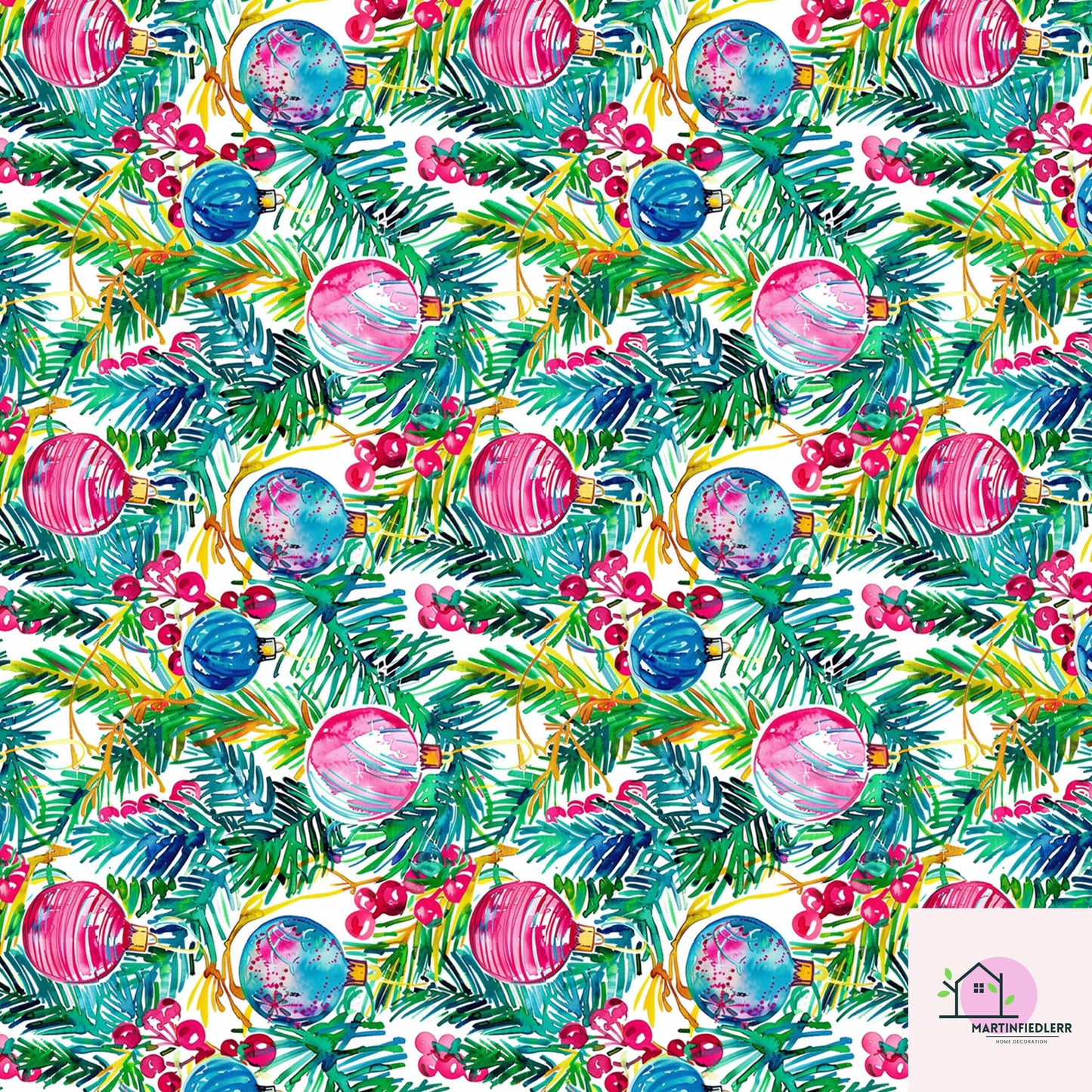 Bauble Christmas Wrapping Paper: Pink & Blue Ornament Festive Gift Wrap