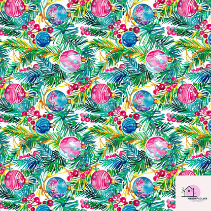 Bauble Christmas Wrapping Paper: Pink & Blue Ornament Festive Gift Wrap