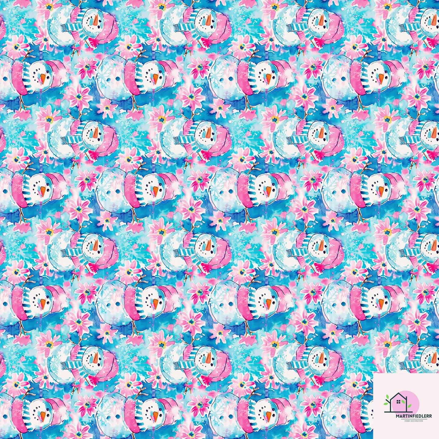 Snowman Christmas Wrapping Paper, Cute Pink Blue Holiday Gift Wrap Sheets, Festive Winter Wonderland Xmas Packaging, Seasonal Gift Wrap