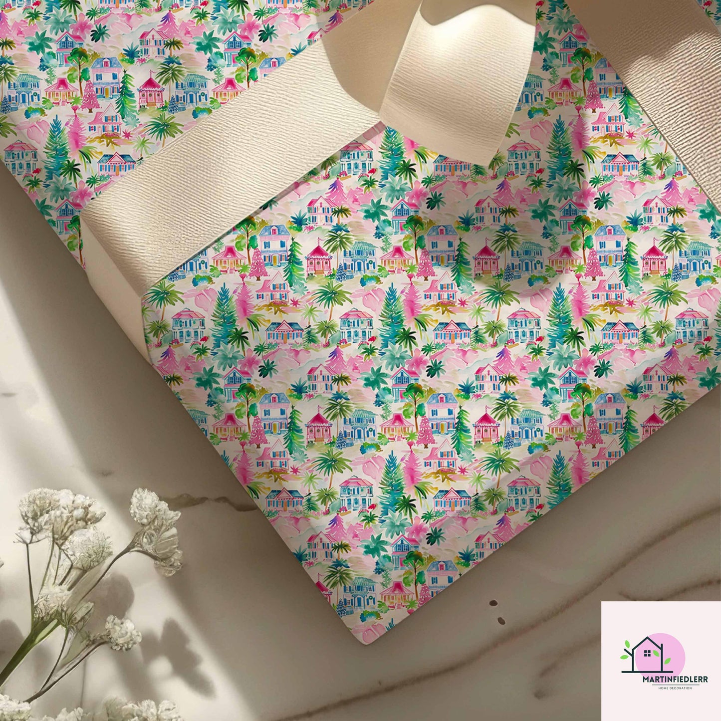 Colorful Christmas Wrapping Paper, Festive House Tree Holiday Gift Wrap Sheets, Multicolor Xmas Packaging, Winter Party Gift Wrap