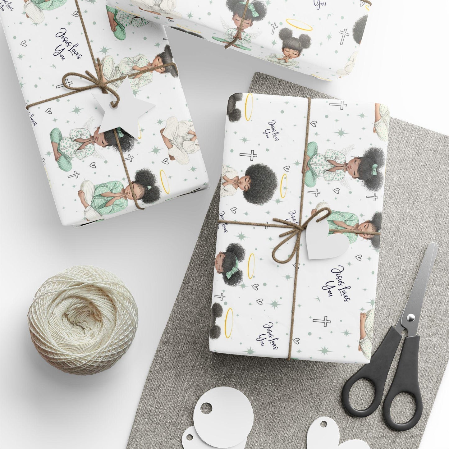 Praying Little Black Angel Wrapping Paper: Perfect for Baby Showers, Birthdays, Parties, Gift Wrap, and Celebrations, Biblical Gift Wrapping