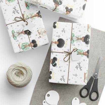 Praying Little Black Angel Wrapping Paper: Perfect for Baby Showers, Birthdays, Parties, Gift Wrap, and Celebrations, Biblical Gift Wrapping