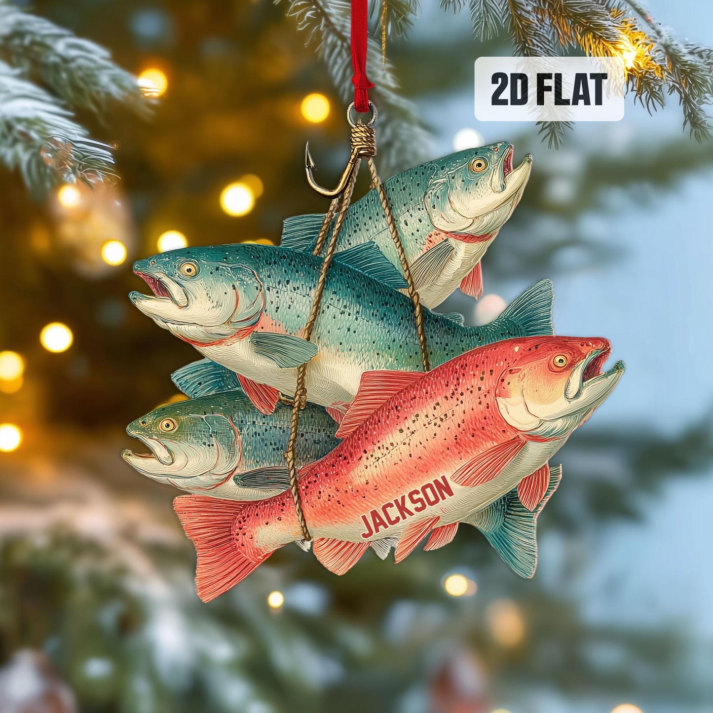 Personalized Fishing 2D Flat Ornament, Custom Fishing Christmas Tree Ornament, Tuna Fish Ornament, Xmas Gift for Fisherman, Dad, Husband
