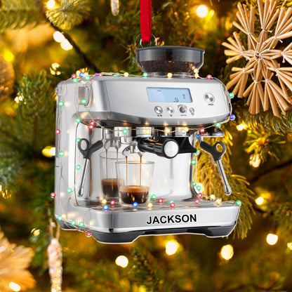 Personalized Coffee Machine Ornament Christmas, Espresso Maker Ornament Gift For Coffee Lovers Holiday, Flat 2D Ornament, Gift For Him