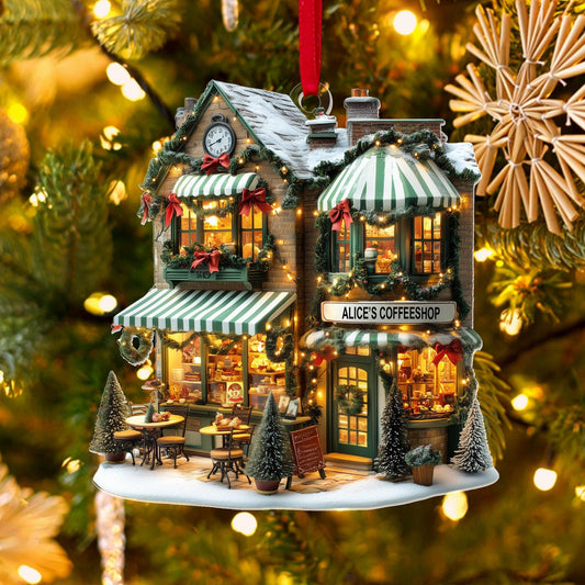 Personalized Coffee Shop 2D Flat Acrylic Ornament, Custom Coffee Store Christmas Coffee Store Gift, Christmas Decor, Coffee Lover Ornament