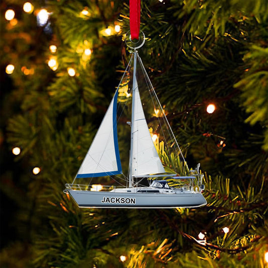 Personalized Sailboat Christmas Acrylic Ornament, Custom Sailing 2D Flat Ornament, Sail Ship Christmas Decor, Sailor Christmas Gifts