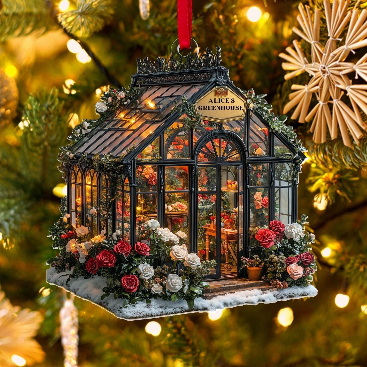 Custom Garden Acrylic Ornament, Personalized Greenhouse Rearview Christmas Decor, Garden House Christmas Tree Ornament, Plant Lover Gifts