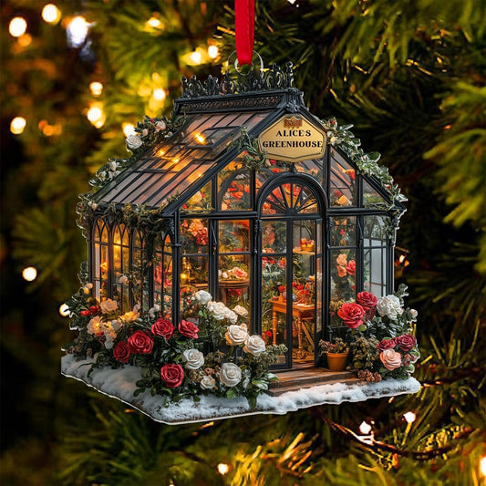 Custom Garden Acrylic Ornament, Personalized Greenhouse Rearview Christmas Decor, Garden House Christmas Tree Ornament, Plant Lover Gifts