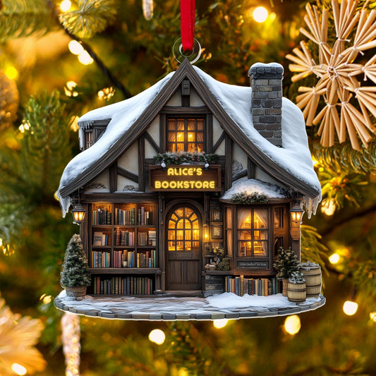 Personalized Bookstore Christmas Ornament, Custom Book Lover Holiday 2D Acrylic Decor, Book Shop Ornament, Unique Gift for Book Lovers