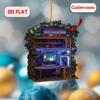 Custom Gamer Ornament 2D Flat, Personalized Gaming Setup Christmas Ornament, Acrylic Ornament Gift for PC Gamers, Video Game Holiday Decor