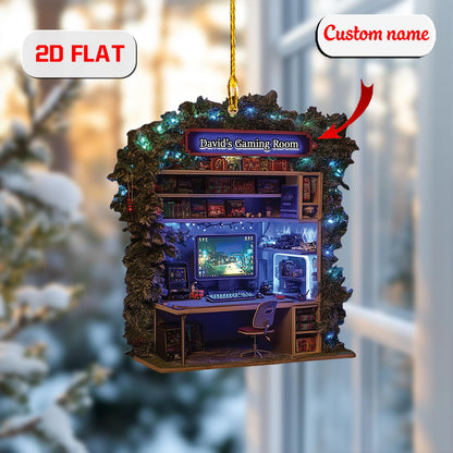 Custom Gamer Ornament 2D Flat, Personalized Gaming Setup Christmas Ornament, Acrylic Ornament Gift for PC Gamers, Video Game Holiday Decor