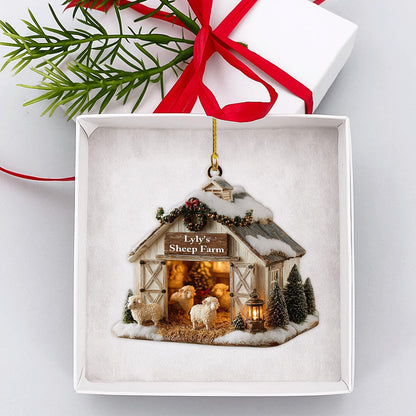 Personalized Sheep Farm Ornament 2025, Custom Barn Christmas Decoration – Farm Animal Lover Gift – Rustic Holiday Keepsake, 2D flat ornament
