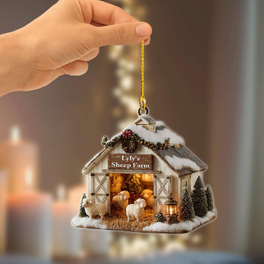 Personalized Sheep Farm Ornament 2025, Custom Barn Christmas Decoration – Farm Animal Lover Gift – Rustic Holiday Keepsake, 2D flat ornament