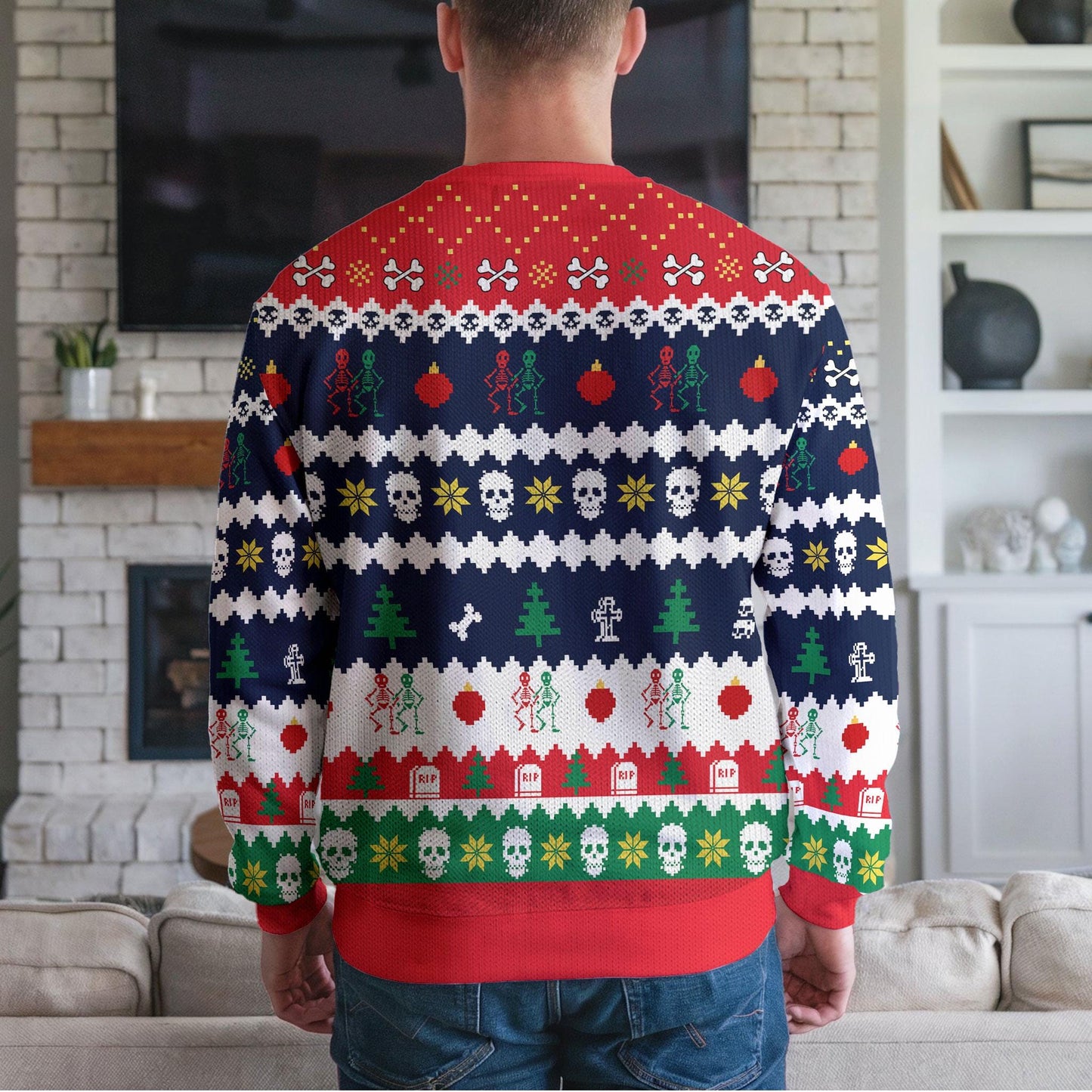 Dead Inside But Jolly AF Ugly Christmas Sweater, Funny Skeleton Ugly Christmas Sweatshirt, Dark Humor Holiday Party Unisex Winter Outfit