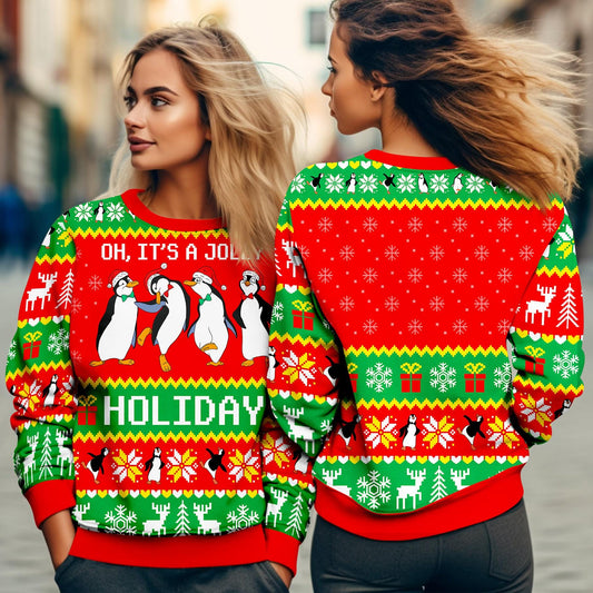 Mary Poppins Penguin Ugly Christmas Sweater, Oh It's A Jolly Holiday Xmas Sweater, Ugly Christmas Sweatshirt, Funny Animal Xmas Sweatshirt