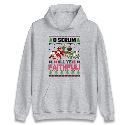 O Scrum All Ye Faithful Funny Rugby Christmas Jumper, Offensive Xmas Funny Christmas Jumper, Xmas Rude Adults Humorous Hoodie, Christmas Top
