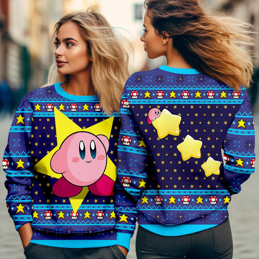 Kirby Ugly Christmas Sweater, Pink Kirby Ugly Sweatshirt, Kirby Game Christmas Sweater, Kirby Video Game Christmas Sweatshirt, Xmas Sweater
