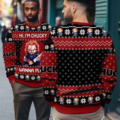 Chucky Ugly Christmas Sweater, Chucky Wanna Play Christmas Shirt, Chucky Doll Holiday Sweater, Trick Or Treat Merch Shirt, Christmas Party