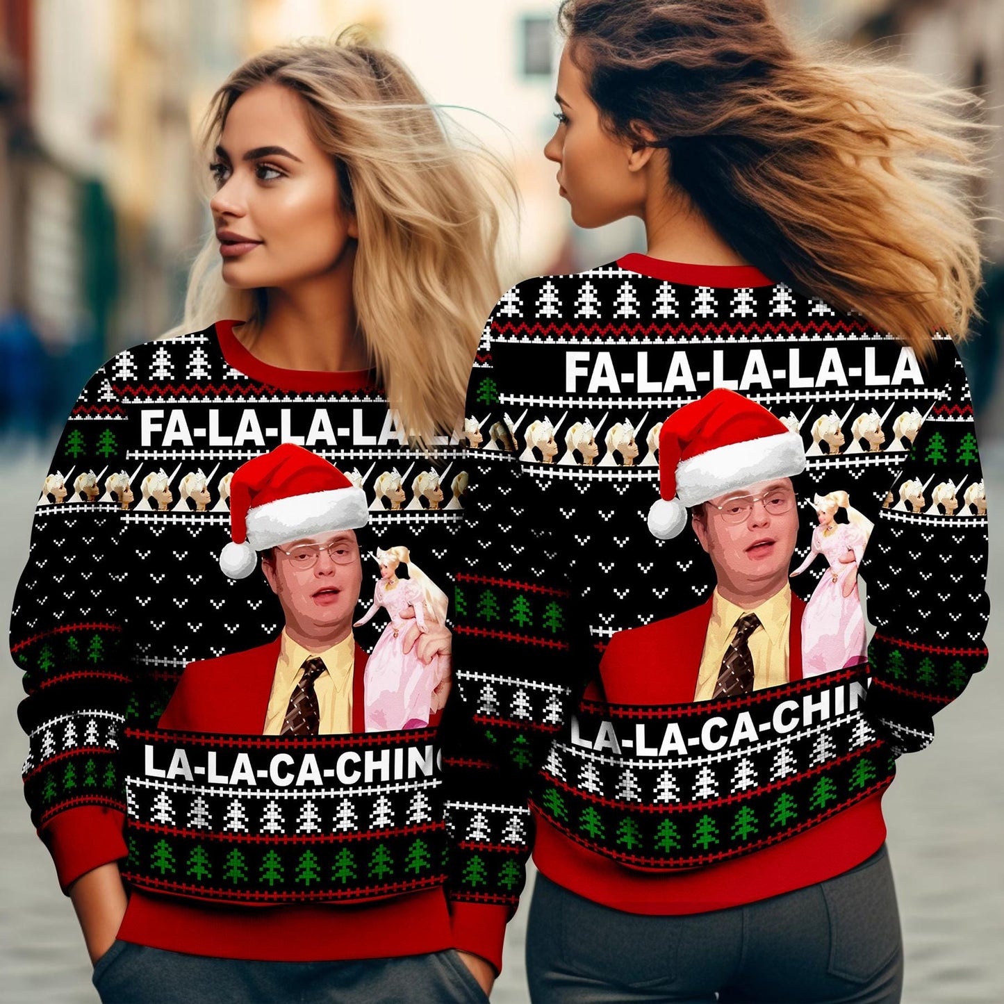 Dwight Schrute Santa Ugly Sweater, The Office Fa La La-Ca-Ching Christmas Ugly Sweater, The Office TV Show Sweatshirt, Funny Christmas Party