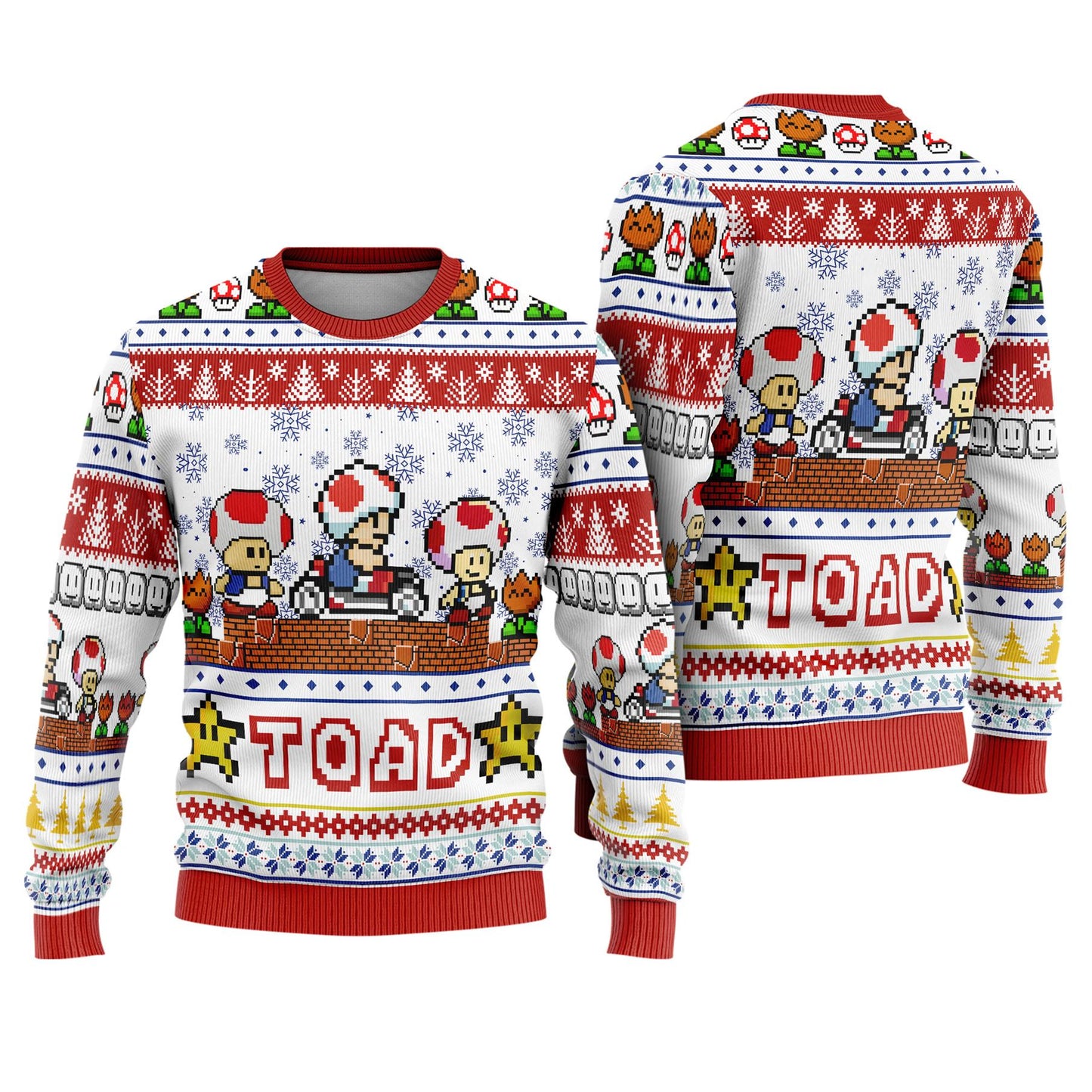 Toad Mario Bros Ugly Christmas Sweater, Mario Gaming Christmas Sweatshirt, Video Game Holiday Sweater, Christmas Party Gift, Mario Christmas