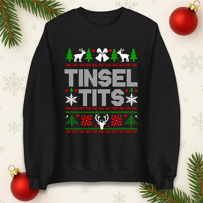 Funny Rude Christmas Jumper Tinsel T*ts, Funny Xmas Santa Hoodie, Adventure Christmas T Shirt, Festive Gift Top