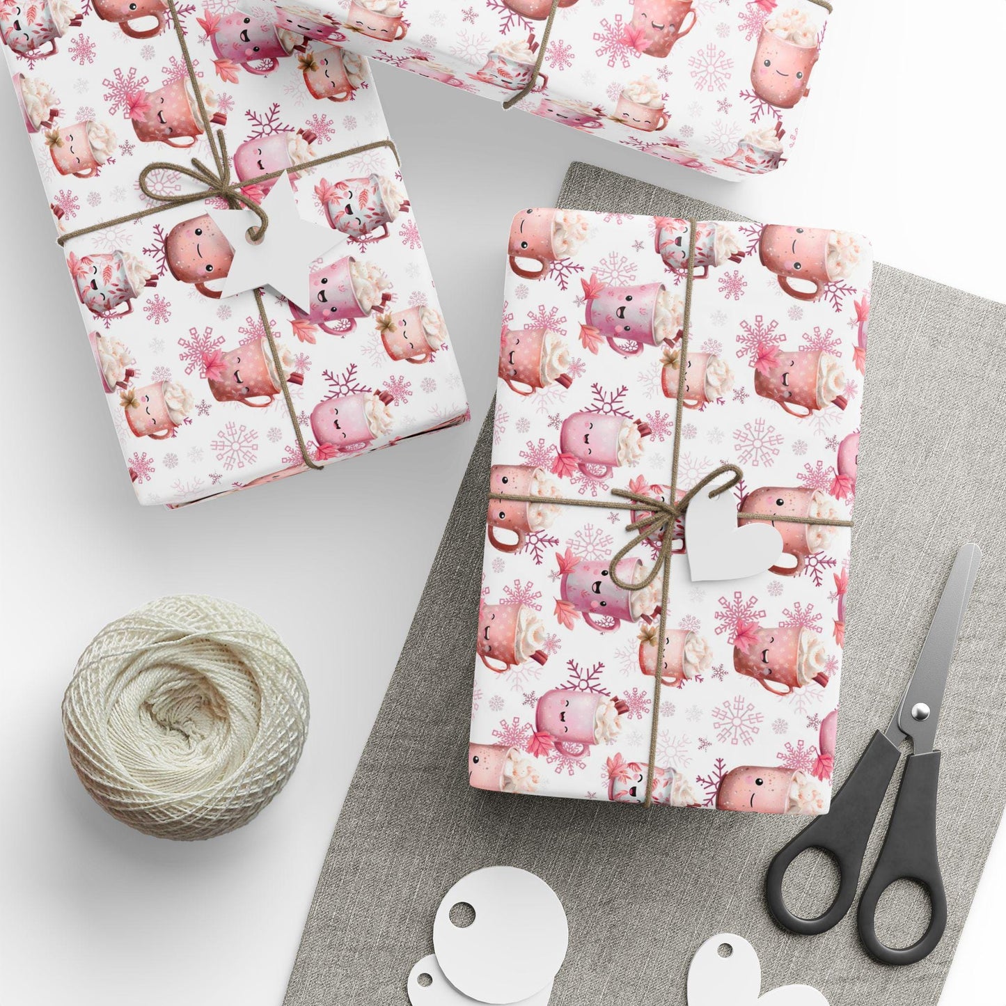 Pink Cocoa and Snowflakes Wrapping Paper: Cute Christmas Wrapping Paper, Custom Wrapping paper, Parties and Celebrations, Unique Gift Giving