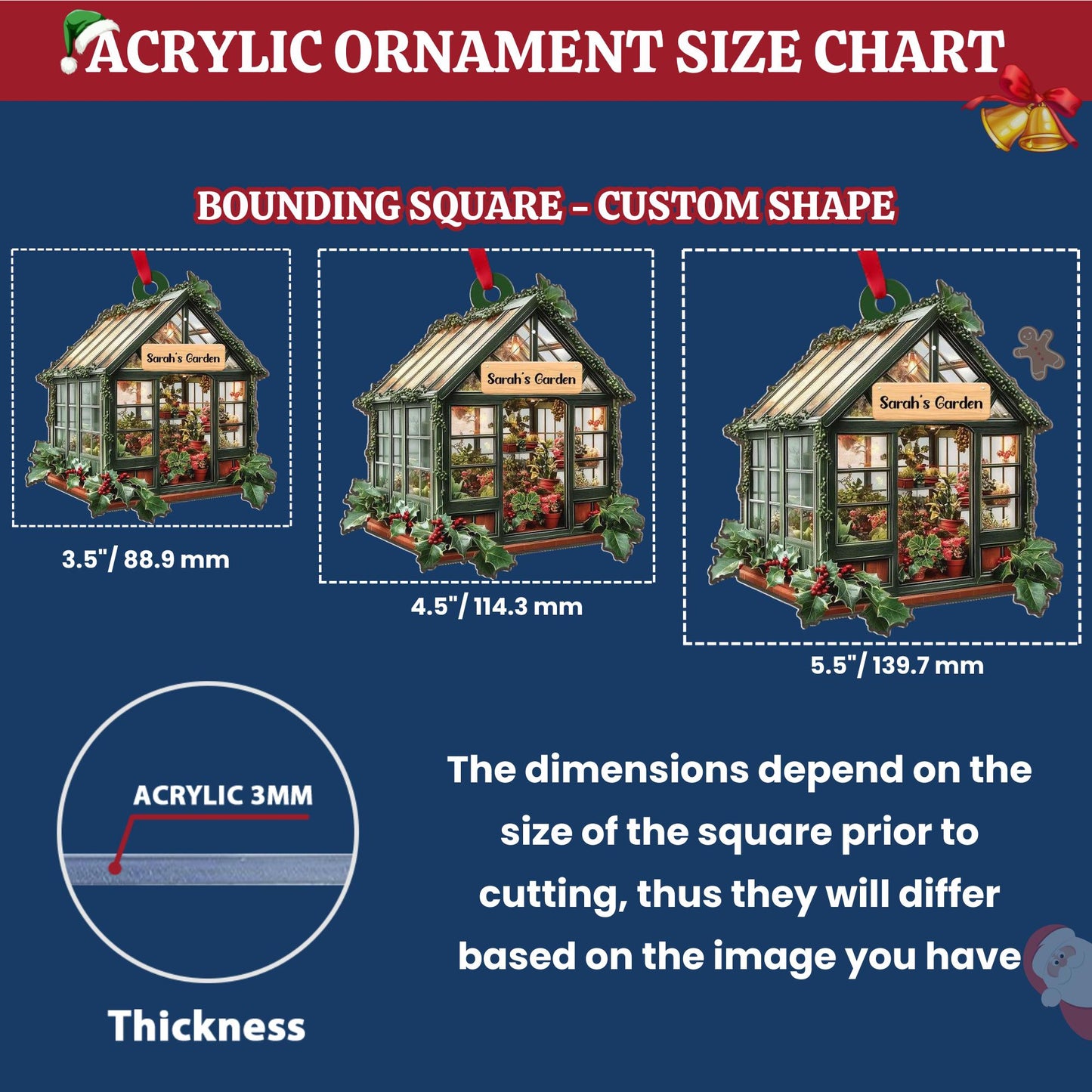 Personalized Name Garden House Ornament, 2D FLAT, Custom Name Greenhouse Acrylic Ornament, Plant Ornament Christmas, Gift For Plant Lovers