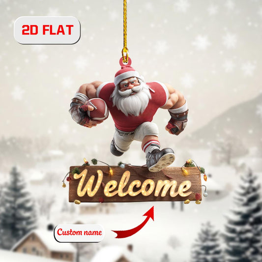 Football Santa Ornament, Personalized Christmas Tree Decoration, Funny Sports Holiday Gift, Custom Name Ornament For Family And Friends