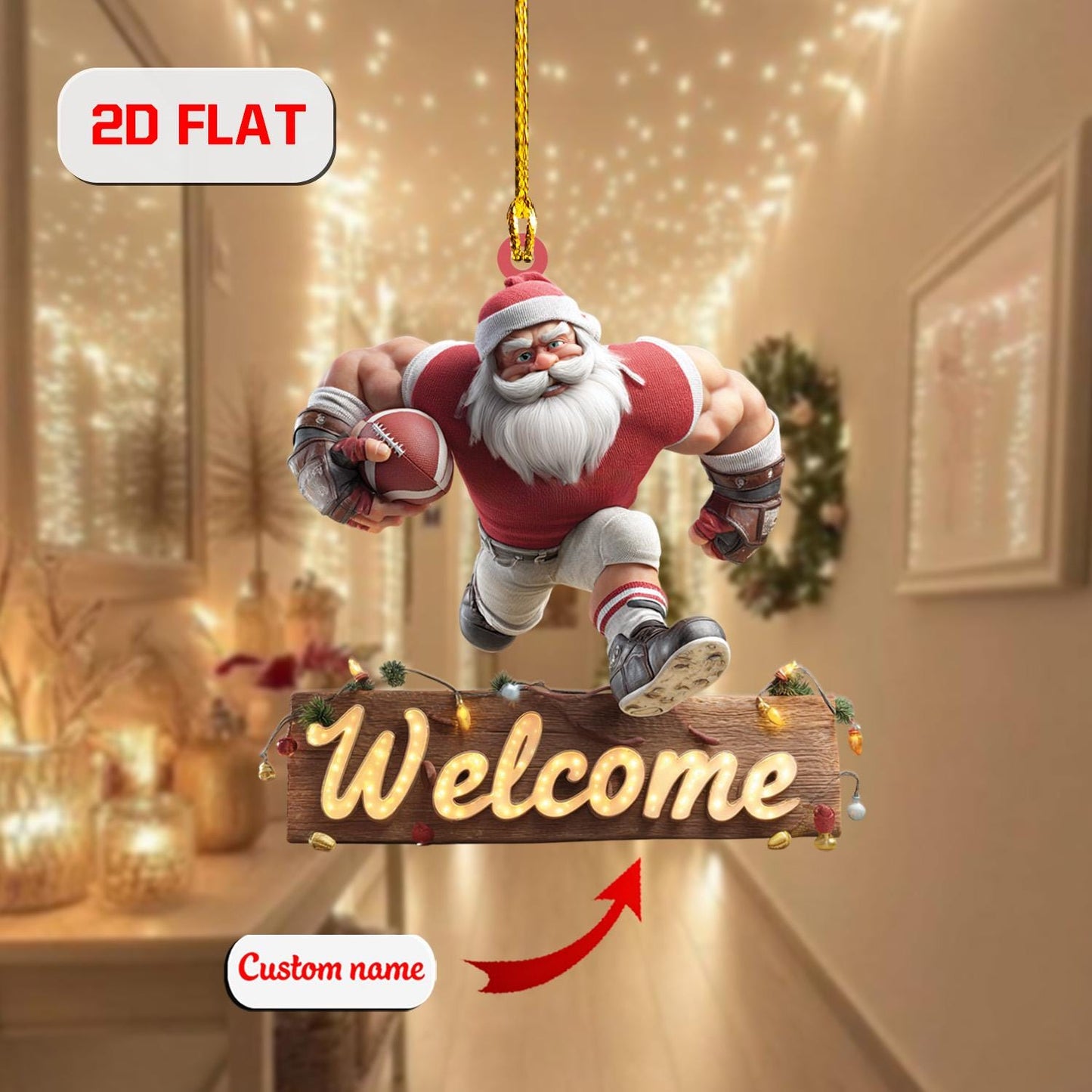 Football Santa Ornament, Personalized Christmas Tree Decoration, Funny Sports Holiday Gift, Custom Name Ornament For Family And Friends