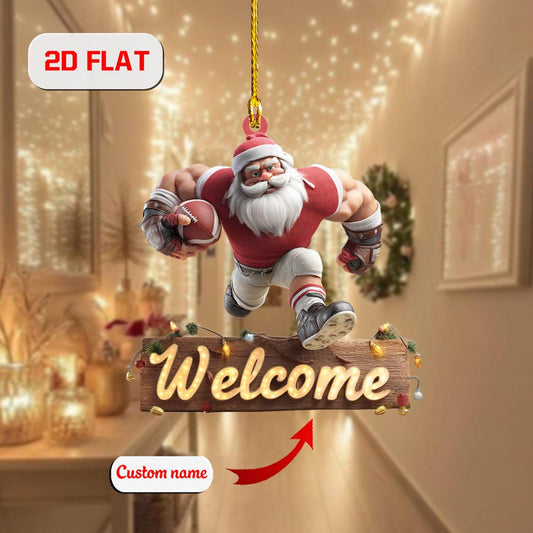 Football Santa Ornament, Personalized Christmas Tree Decoration, Funny Sports Holiday Gift, Custom Name Ornament For Family And Friends