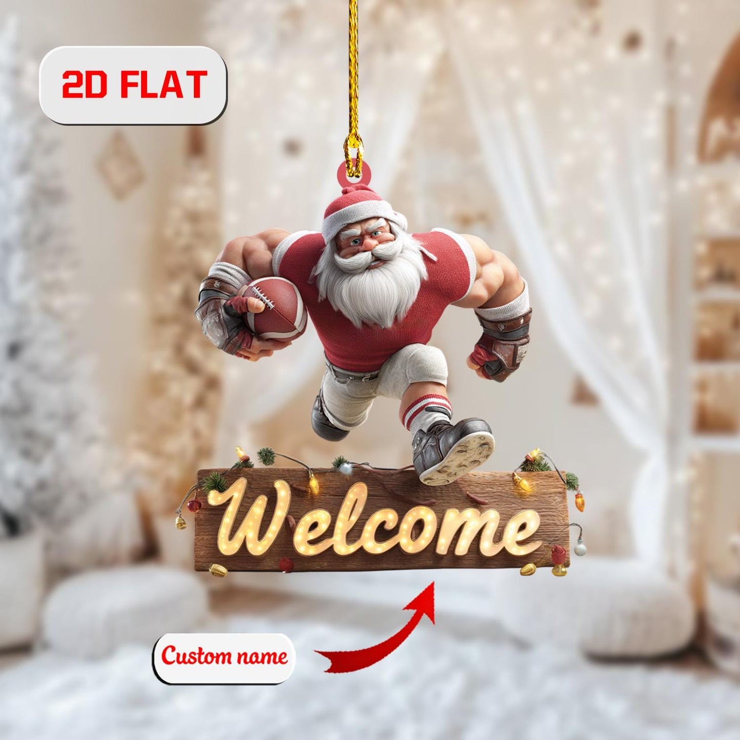 Football Santa Ornament, Personalized Christmas Tree Decoration, Funny Sports Holiday Gift, Custom Name Ornament For Family And Friends