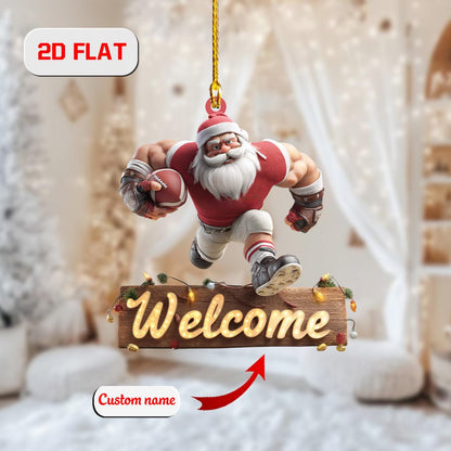 Football Santa Ornament, Personalized Christmas Tree Decoration, Funny Sports Holiday Gift, Custom Name Ornament For Family And Friends