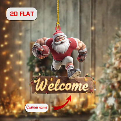 Football Santa Ornament, Personalized Christmas Tree Decoration, Funny Sports Holiday Gift, Custom Name Ornament For Family And Friends