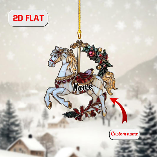 Carousel Horse Ornament, Personalized Christmas Tree Decoration, Custom Name Holiday Gift, Vintage Merry Go Round Ornament For Family