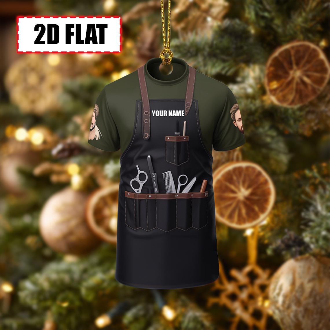 Custom Barber Christmas Ornament, Tree Hanging Decor, Flat 2D Acrylic Hairstylist Apron Keepsake, Personalized Gift for Barber Stylist