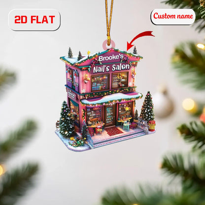 Custom Name Nail Salon Ornament, Personalized Nail Tech Christmas Ornament, Nail Artist Holiday Ornament, Beauty Salon Christmas Decoration